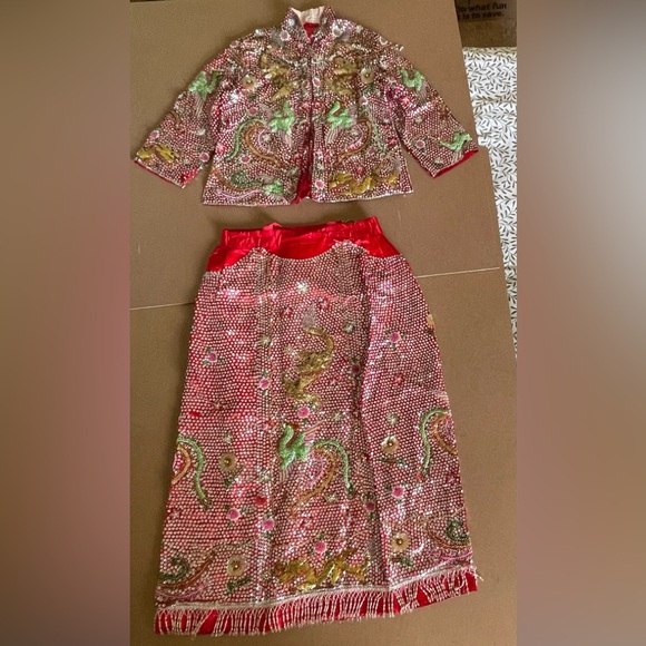 Dresses & Skirts - Vintage Custom Handmade Fully Beaded Sequined Traditional Chinese Wedding Dress